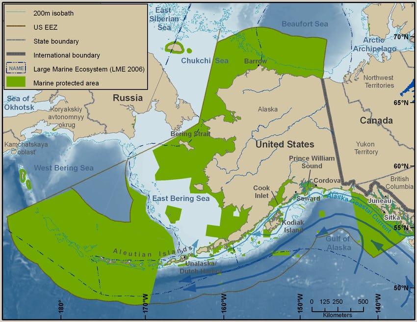 Map of waters surrounding Alaska