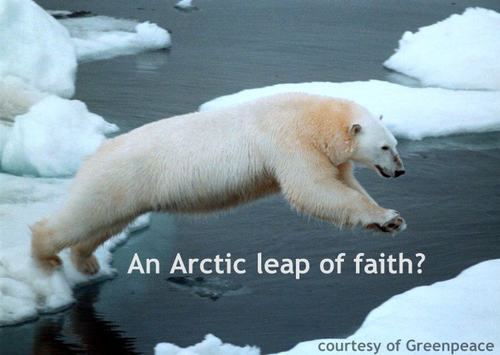 Polar bear jumping
