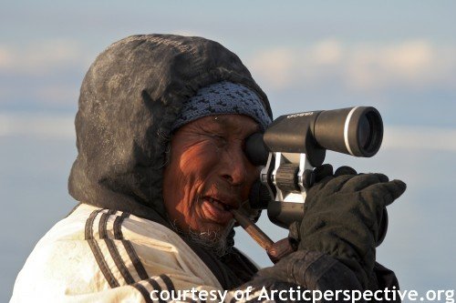 Man looking through binoculars