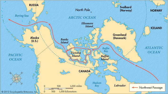 Map showing the Northwest Passage