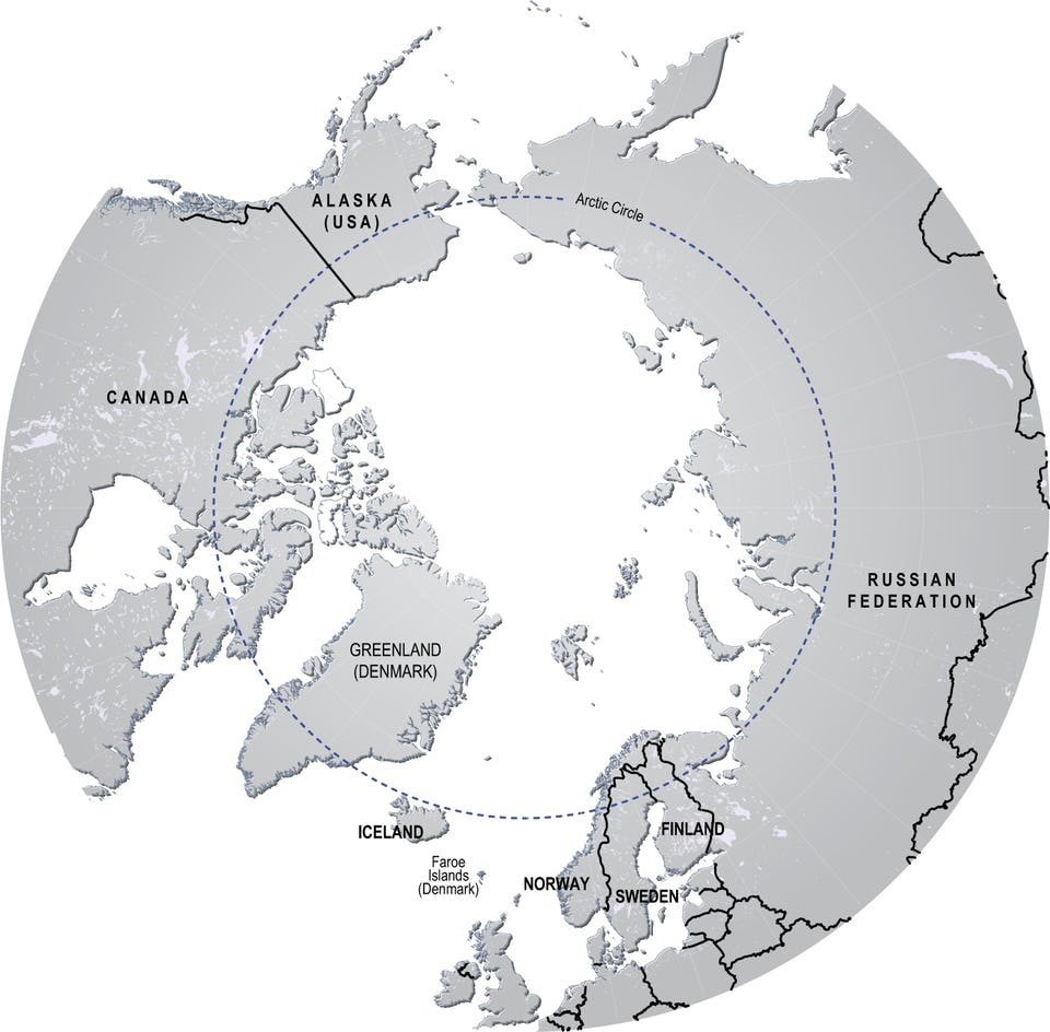 black and white map of the Arctic