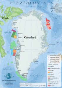 Map of Greenland including allocated oil and gas licenses