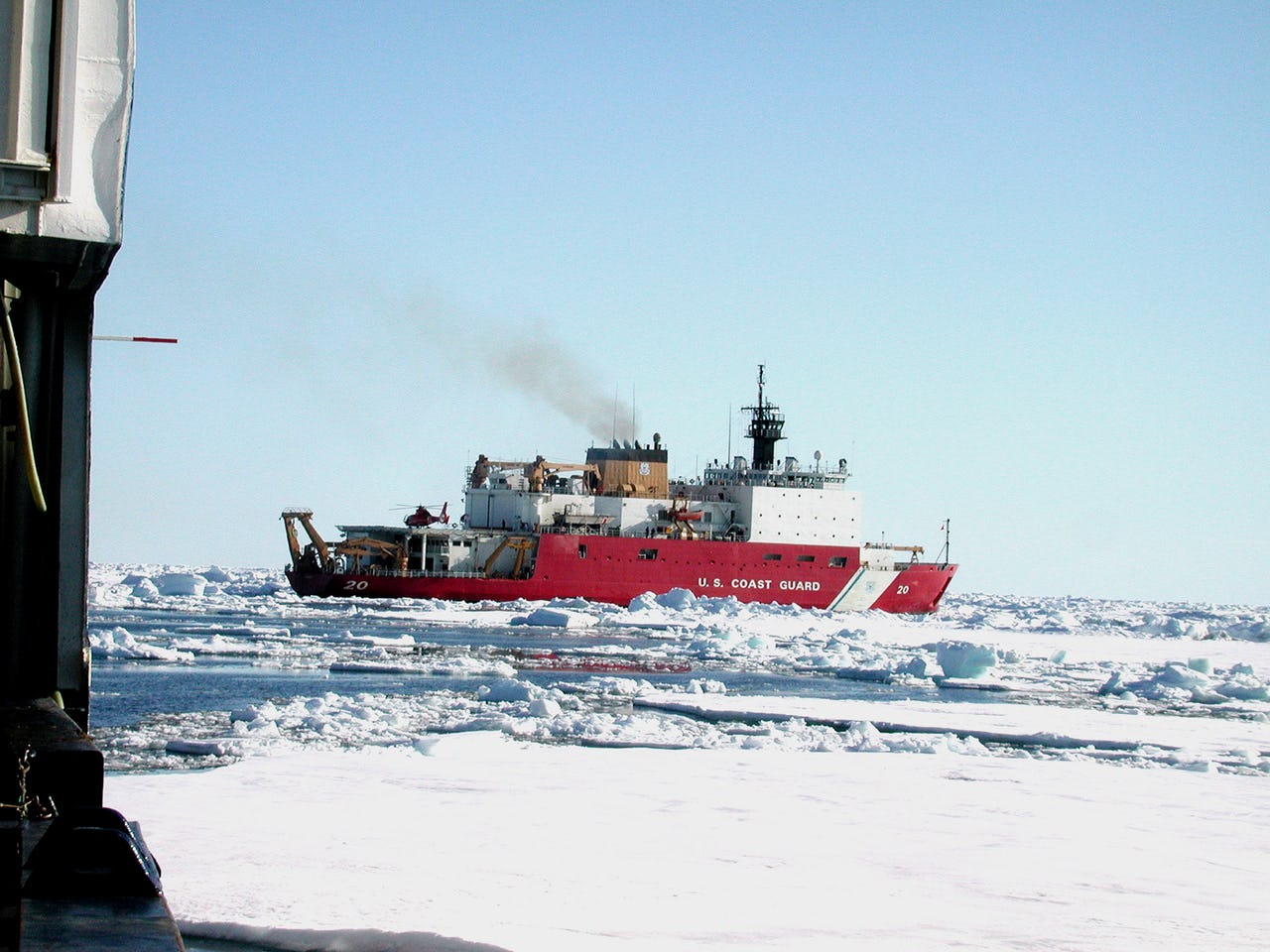 U.S. coast guard vessel navigating through ice