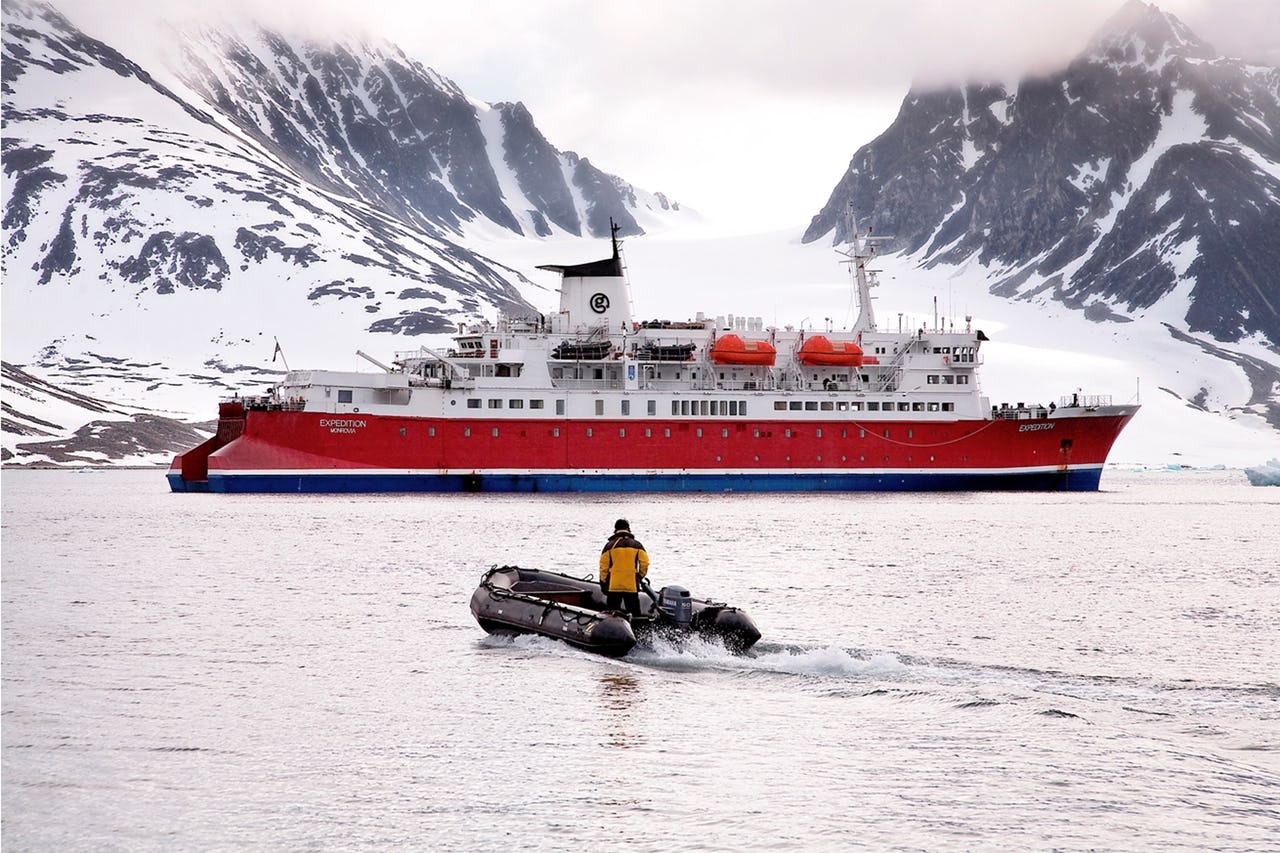 Vessel in Arctic landscape