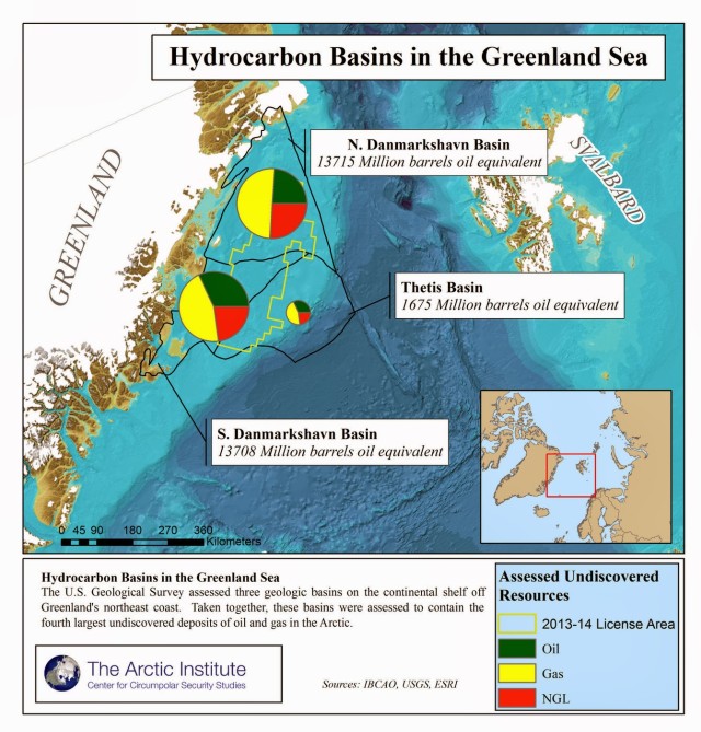 Map showing hydrocarbon basins in the Greenland Sea