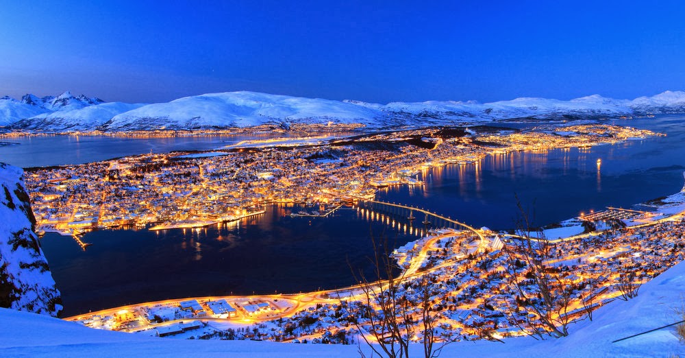 View on the city of Tromsø at night