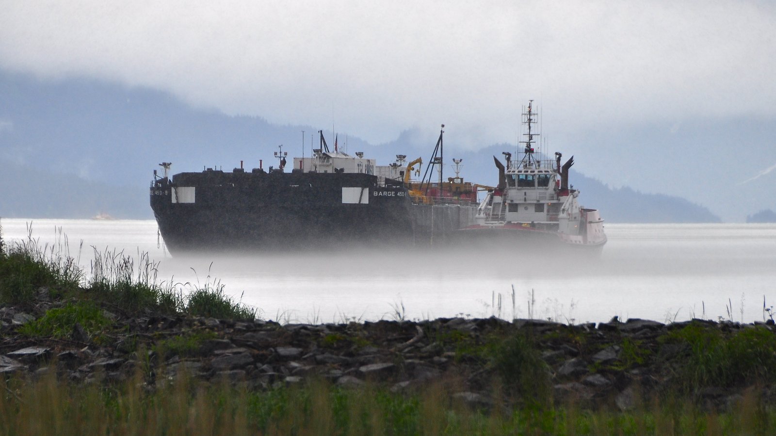 Vessel on sea in fog