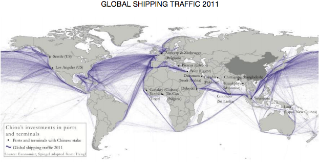 Graphic showing global shipping traffic of 2011