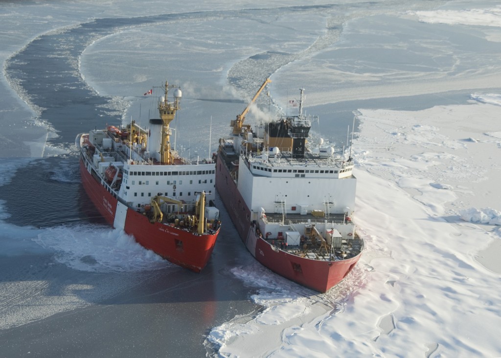Two vessels surrounded by sea ice