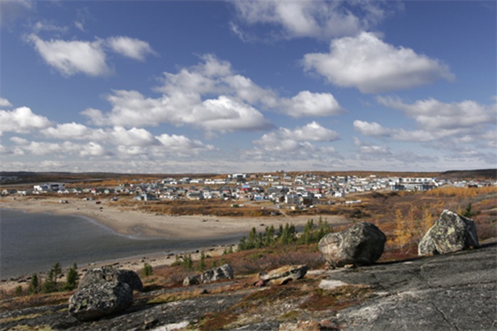 Overlook of a small village on a sunny day