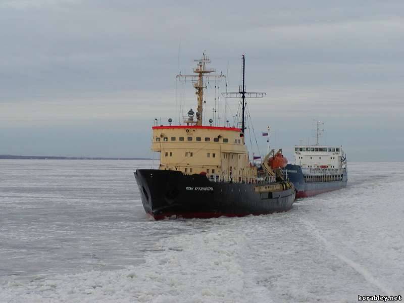 Russian icebreaker Ivan Kruzenshtern escorts a vessel