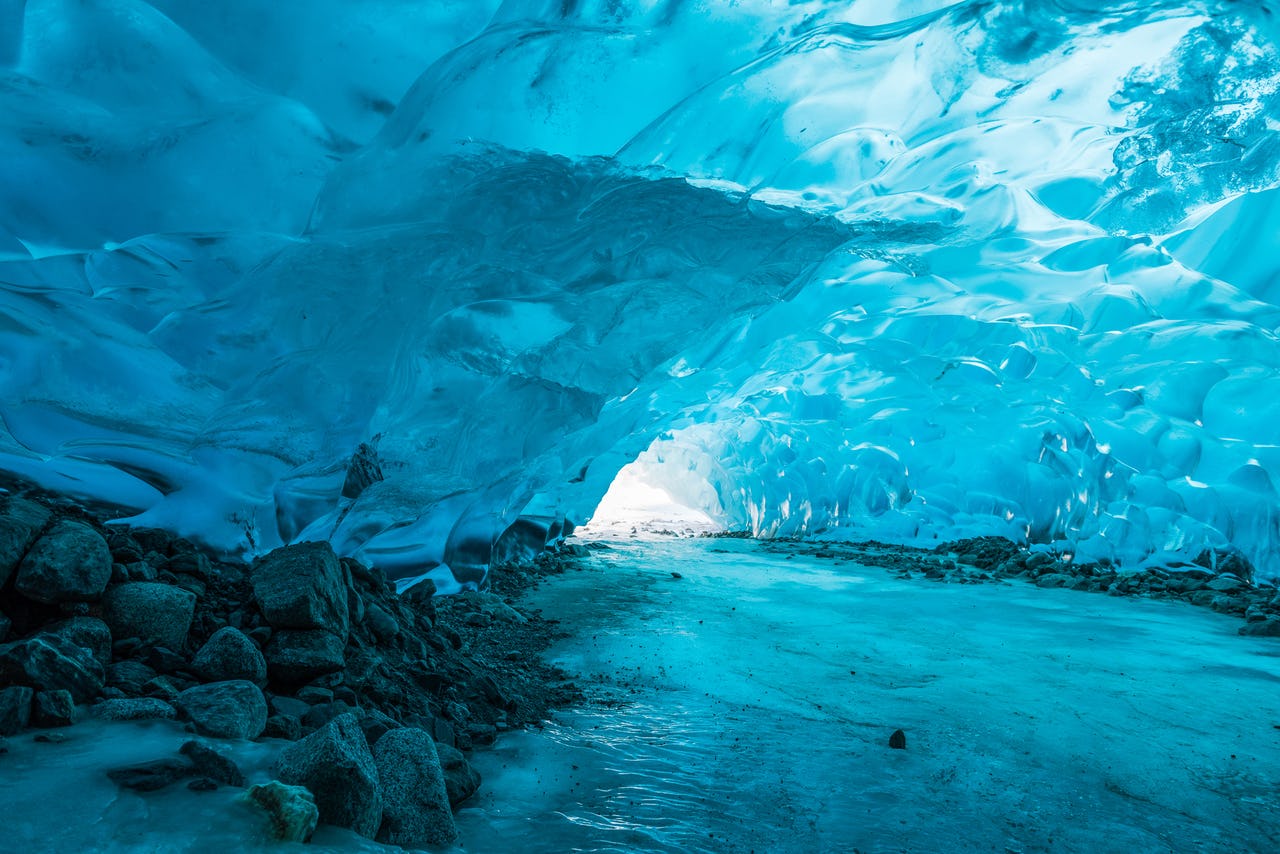 Inside a glacier with natural light.