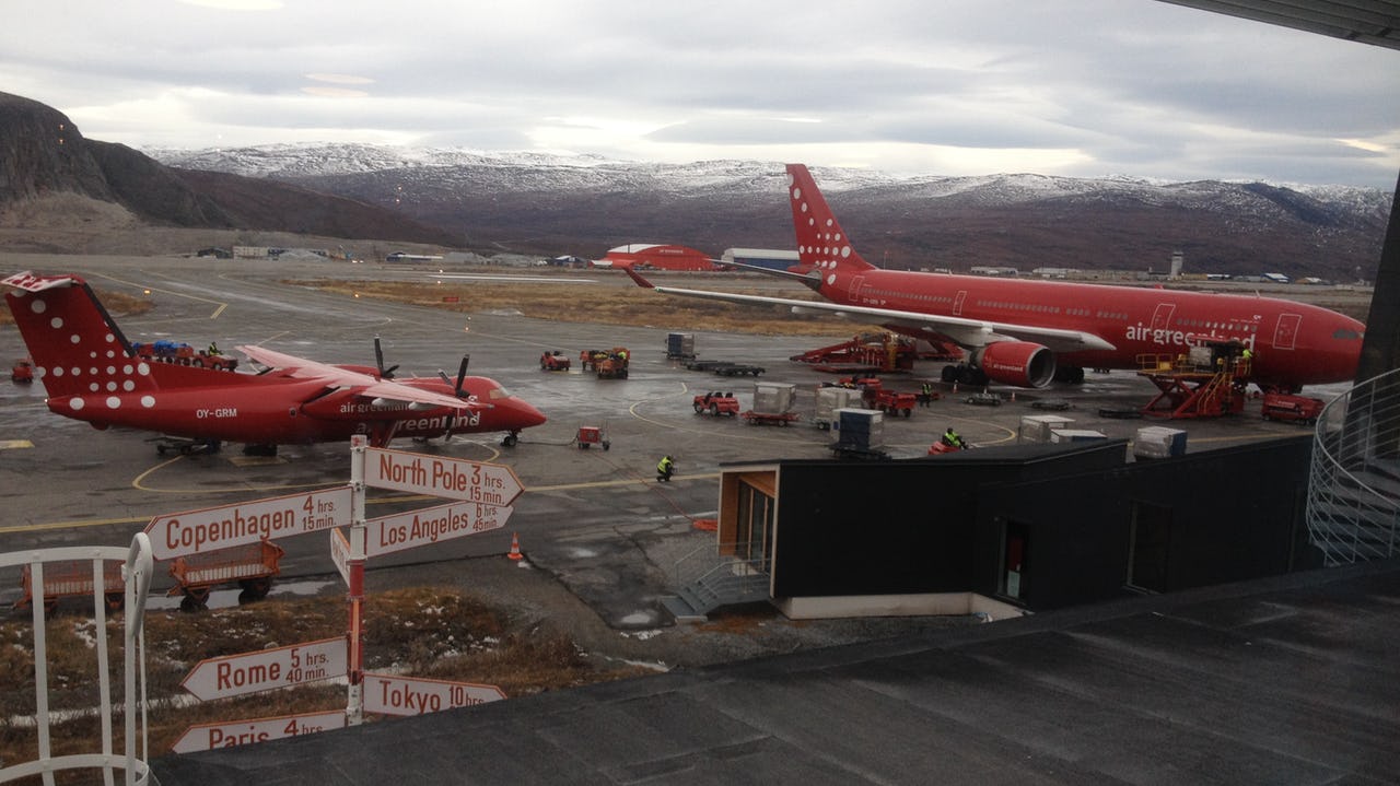 Red planes of Air Greenland at Kangerlussuaq Airport, Greenland