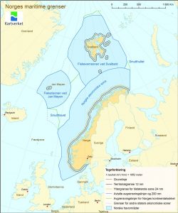 Map showing the various maritime borders of Norway