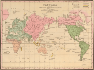 Map with colofour shapes of countries and continents