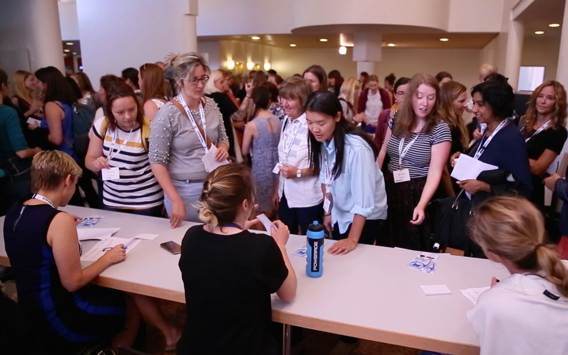 Women in crowded room