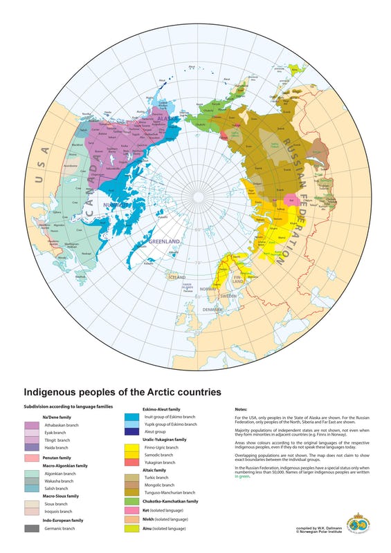 Map showing the distribution of indigenous populations throughout the Arctic
