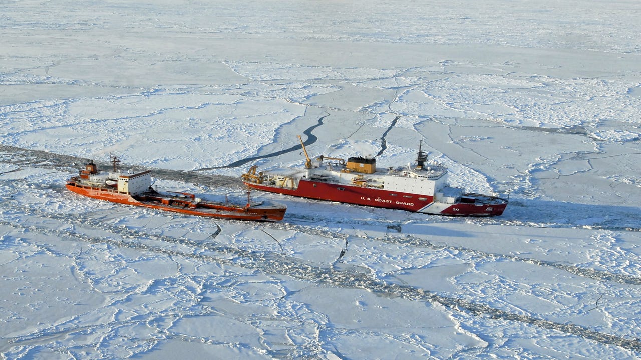 Two ships surrounded by sea ice