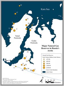 Map of major natural gas reserves in Russia’s Arctic (2016-17)