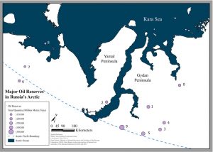 Map of major oil reserves in Russia’s Arctic (2016-17)