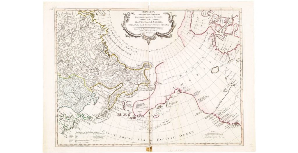 Relief shown by landform drawing. Includes explanation of Russian names, and shows tracks of Bering and Chirikov.