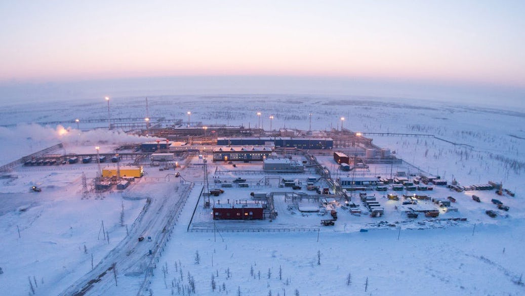 Arctic natural gas infrastructure on snow