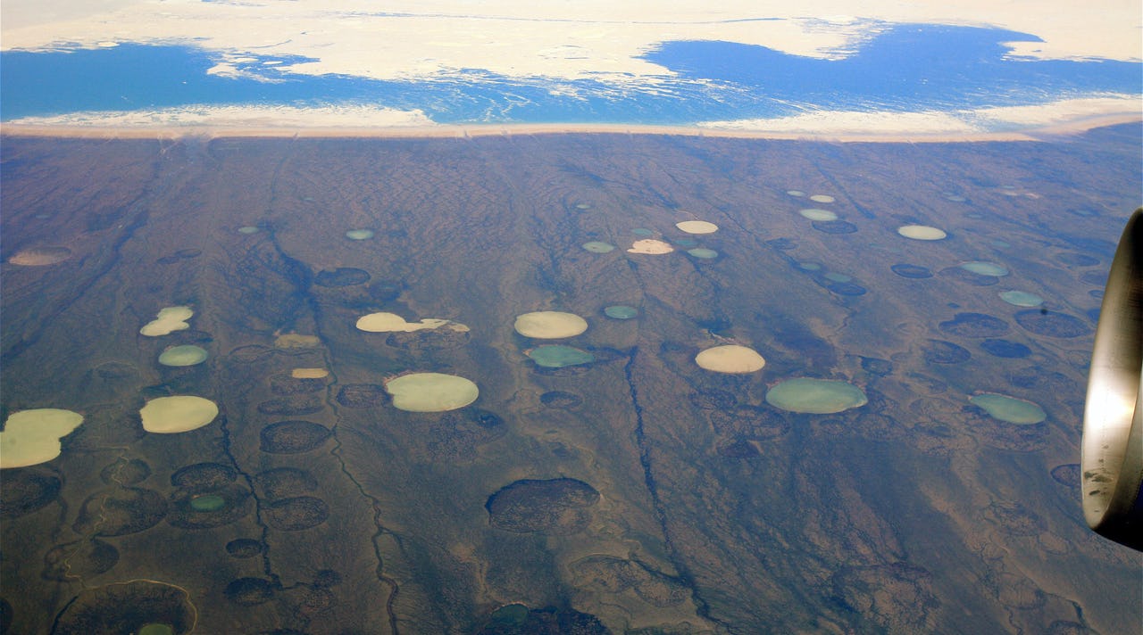 Aerial view of earth and ponds