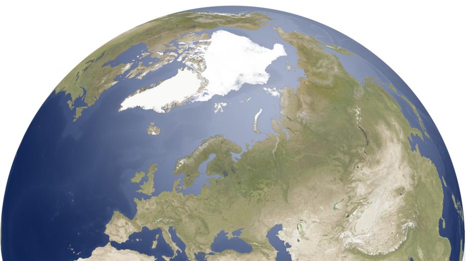 Map of Northern Europe with blue ocean and white ice