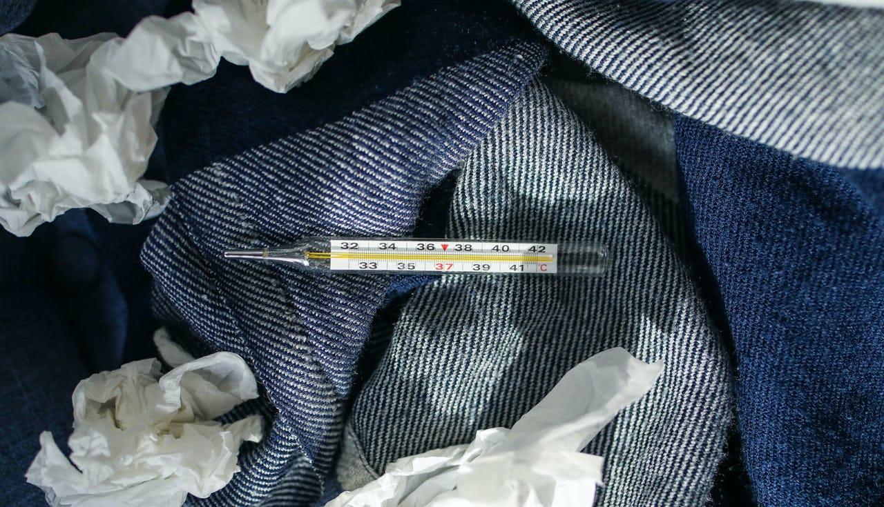Thermometer on a blue blanket