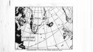 An historic map in black and white of Greenlandic Coast Guard patrols during World War II