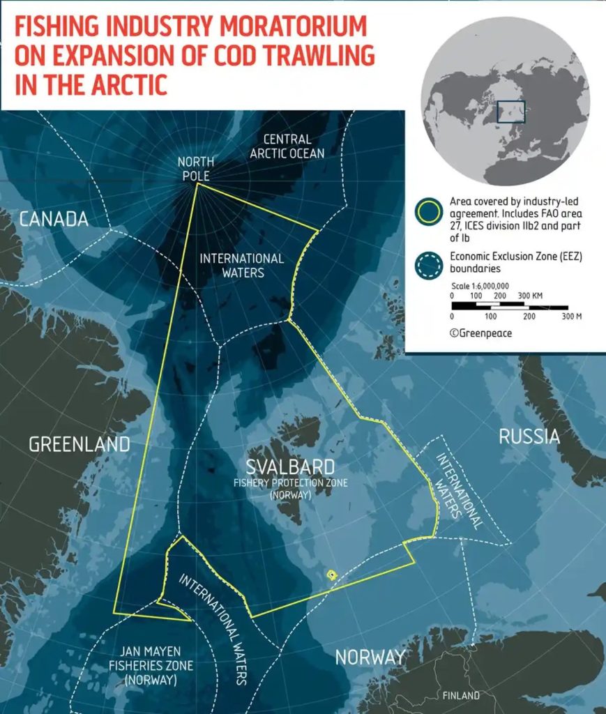 Map in various colours showing different maritime zones in the Arctic Ocean and around Svalbard