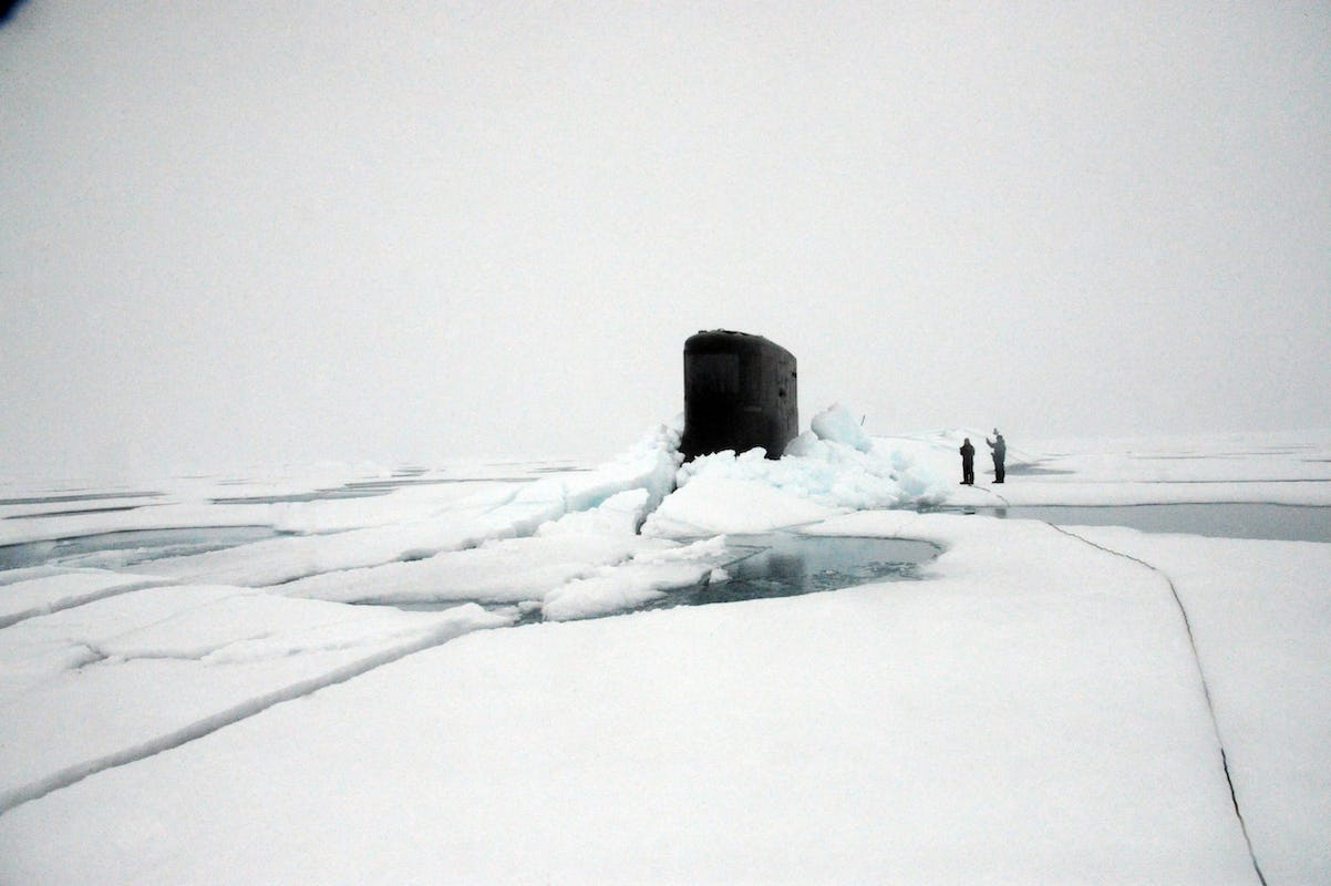 Submarine USS Seawolf surfaces near North Pole through ice