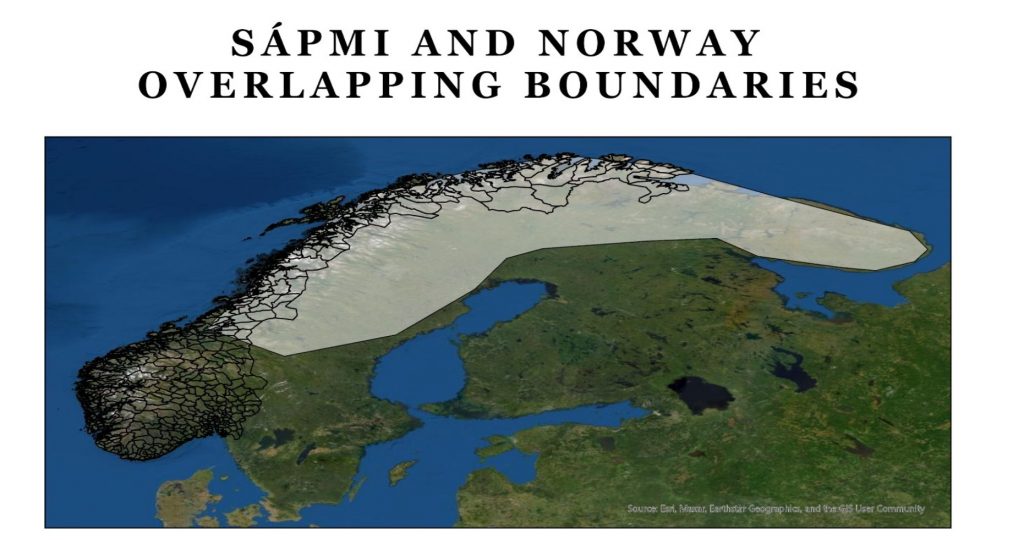 Map showing Northern Europe highlighting in white the Sápmi region