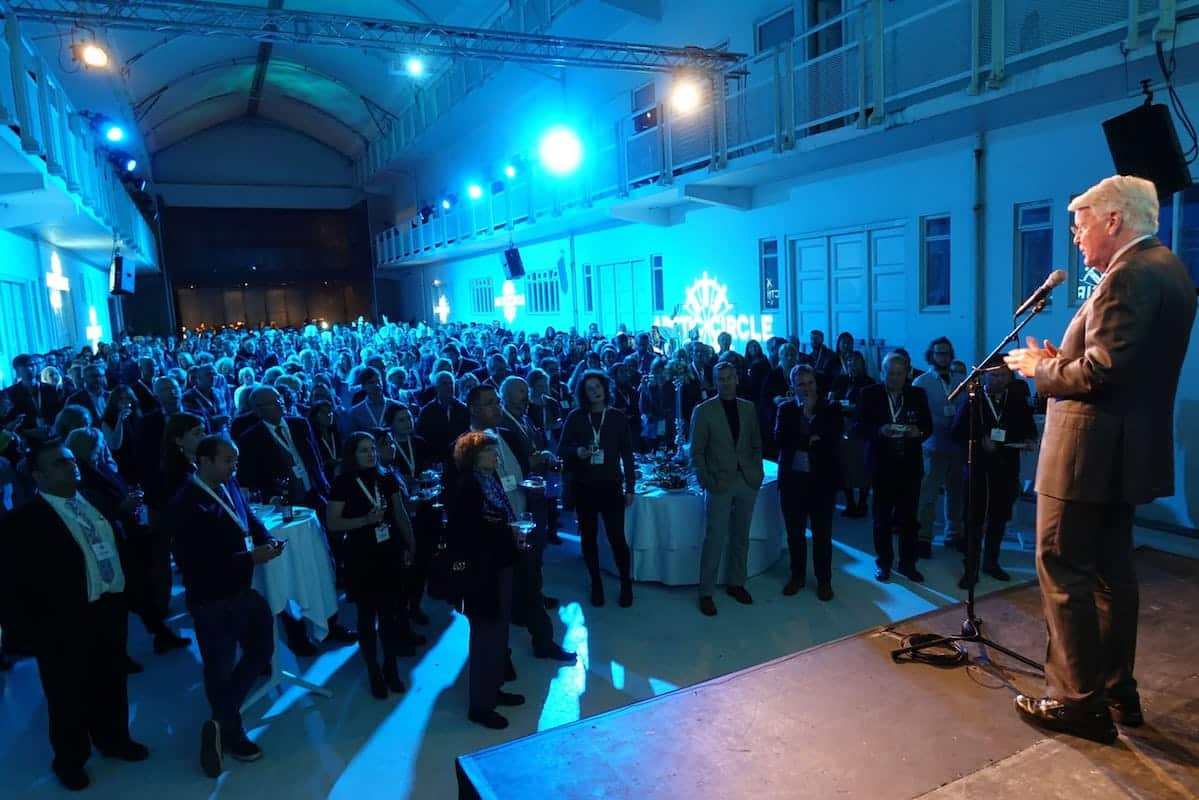 Ólafur Ragnar Grímsson, chair of the Arctic Circle and former president of Iceland, standing on the stage at the Arctic Circle Assembly in Reykjavik in 2017