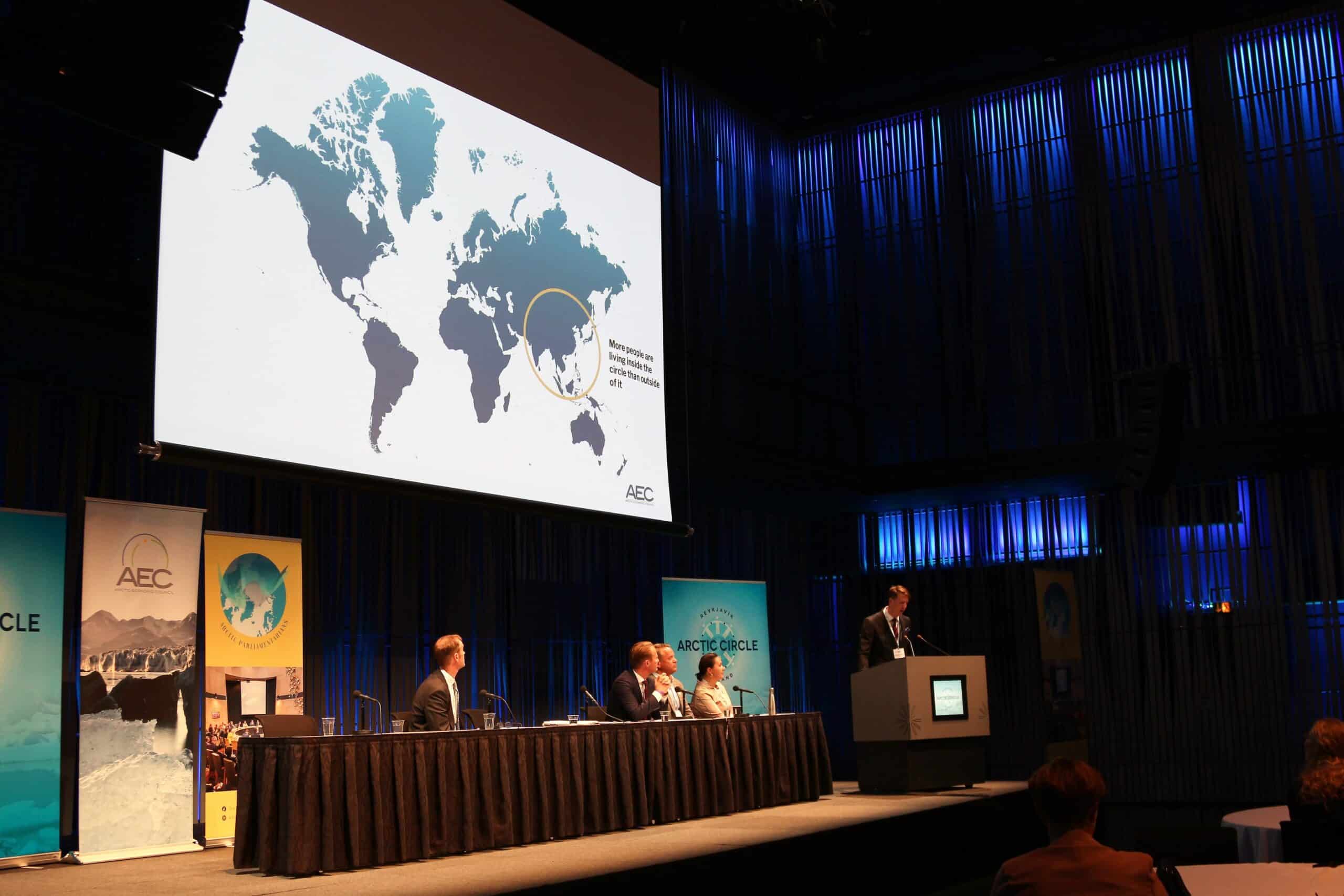 Five people at a panel during the Arctic Circle Assembly 2021