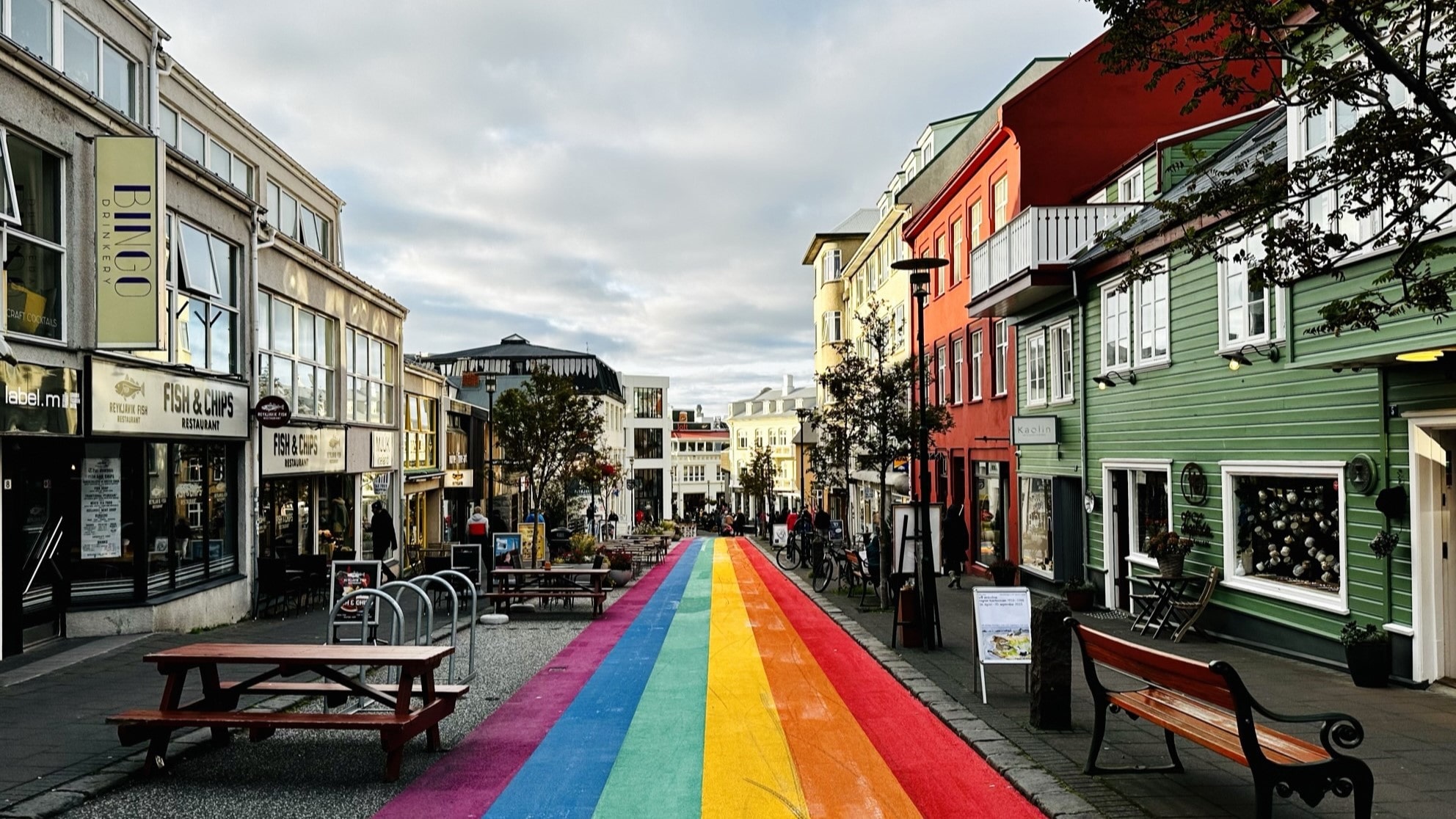 Iceland is well known for its branding as a queer friendly country, visible here at a section of the Rainbow Street (Skólavörðustígur) in Reykjavik, Iceland
