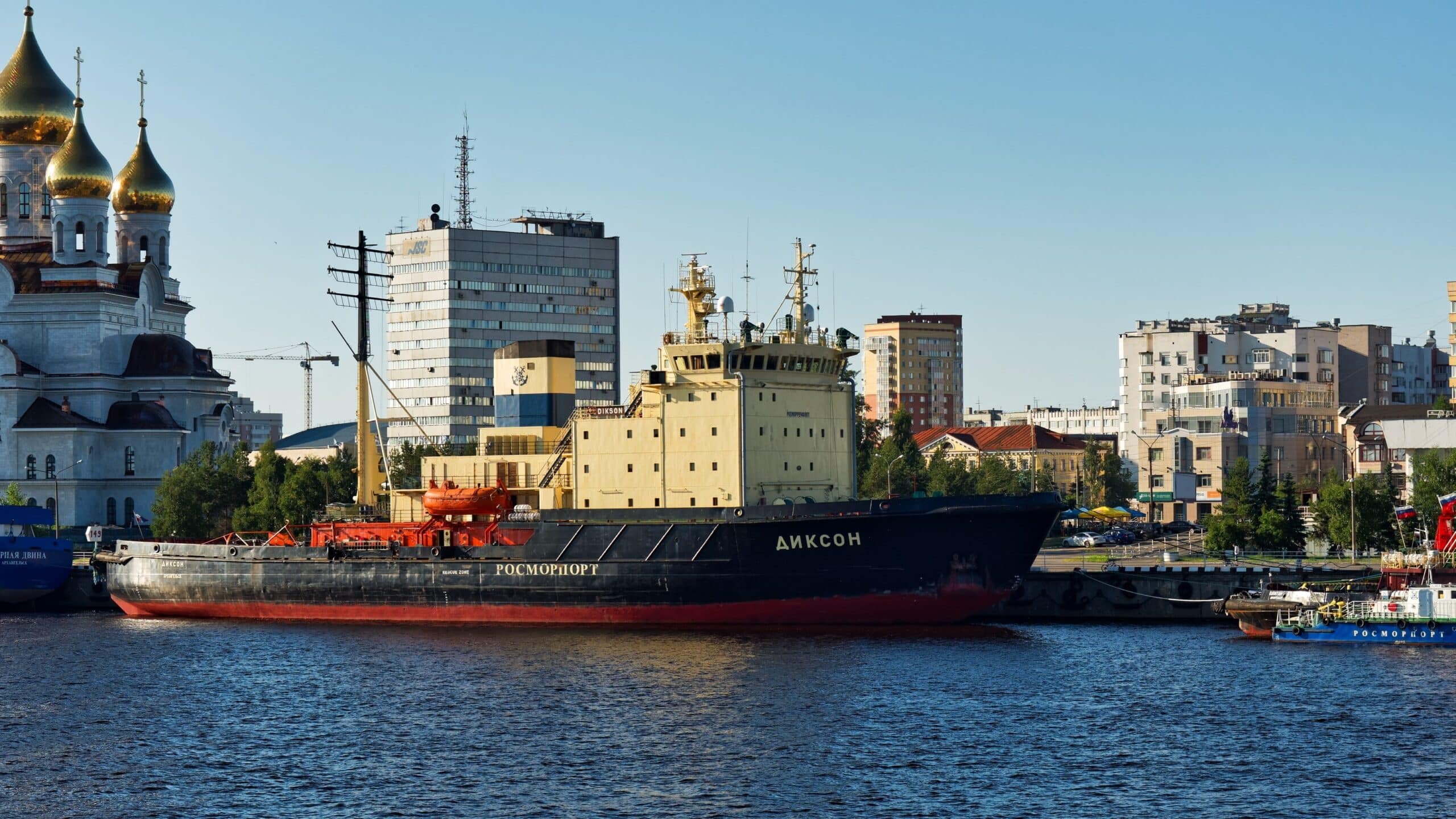 Russian icebreaker docker in harbour