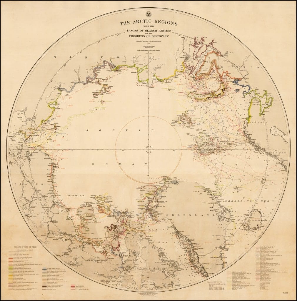 Lithograph showing U.S. Navy's controversial account of Arctic discovery, 1896