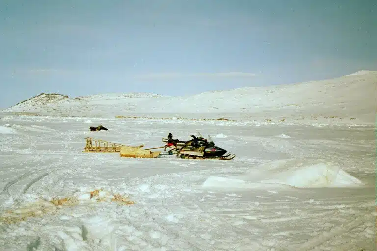 Snowmachines for Indigenous subsistence hunting in Arctic Alaska during winter
