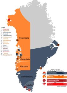 Map highlighting the 2025 Greenlandic election results