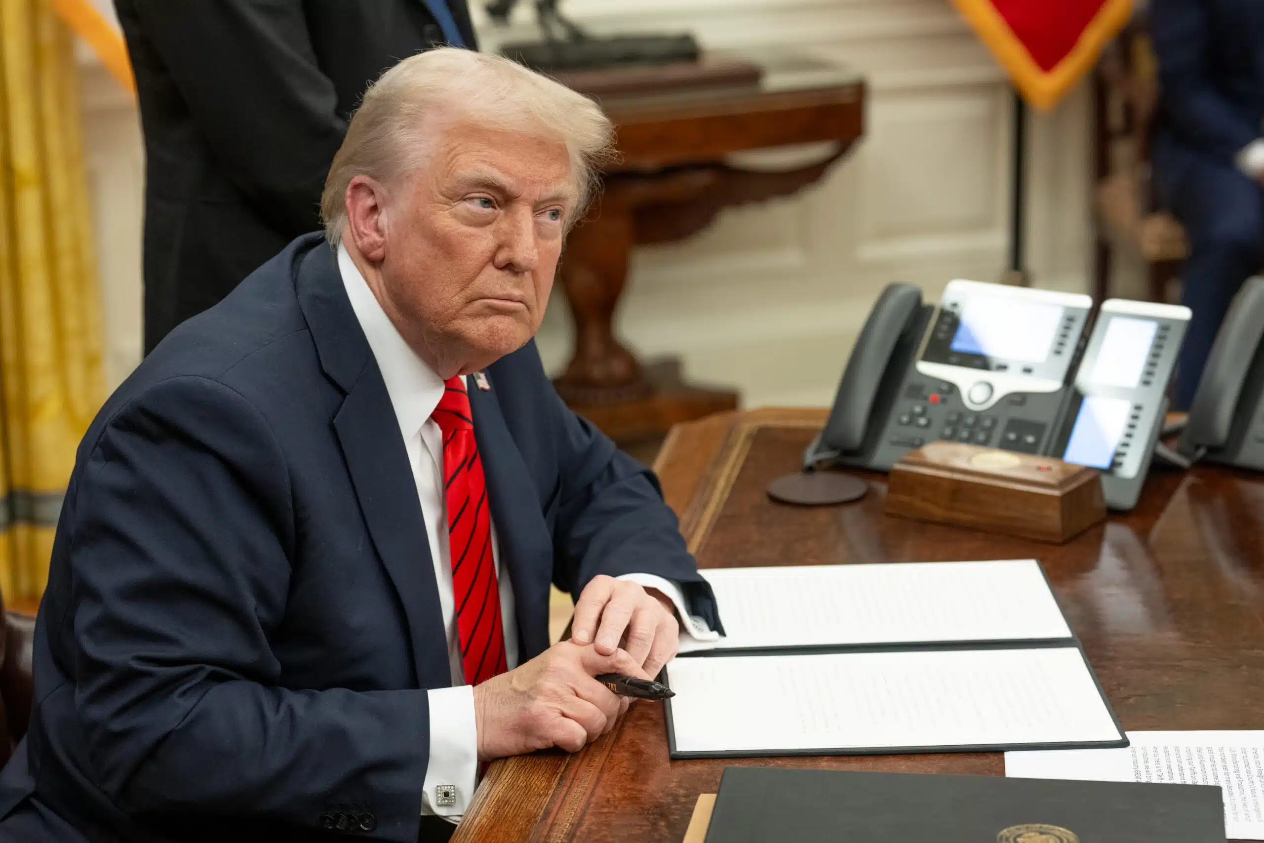 U.S. President Trump at desk in the Oval Office