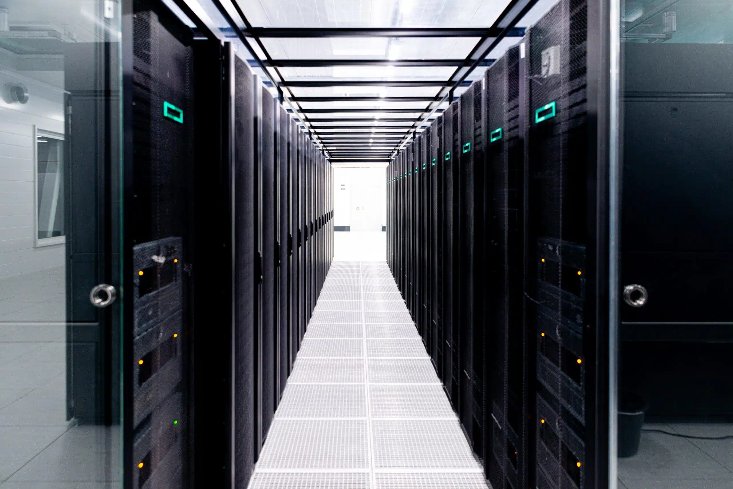 A row of Hewlett Packard Enterprise (HPE) that power LUMI supercomputer in Finland