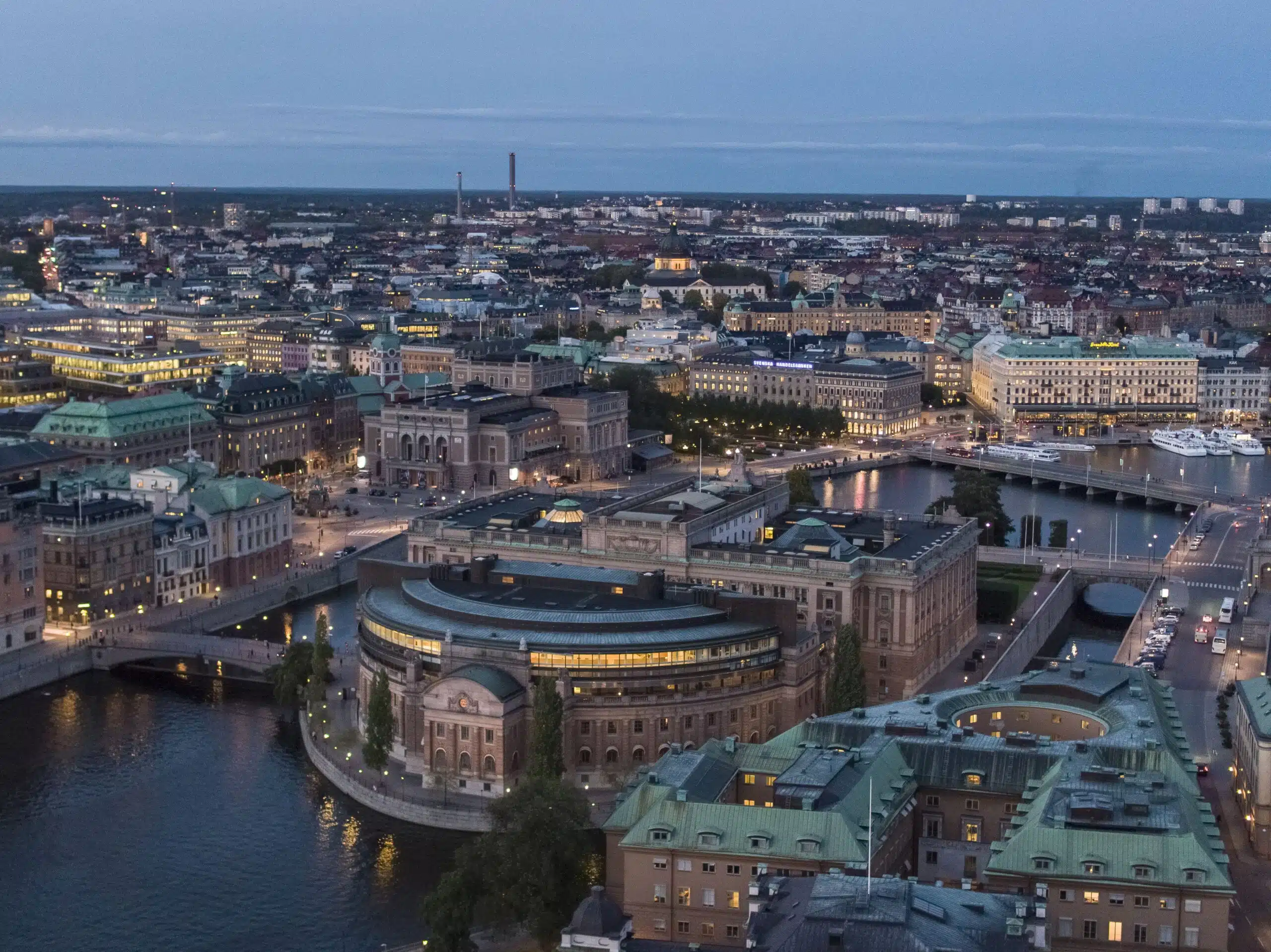 Aerial view of the Swedish Parliament, or the Riksdag, located in central Stockholm