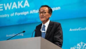 Japan’s former Arctic Ambassador, Keizo Takewaka, delivering a speech at the 2022 Arctic Circle Assembly held October 13–16 in Reykjavík, Iceland